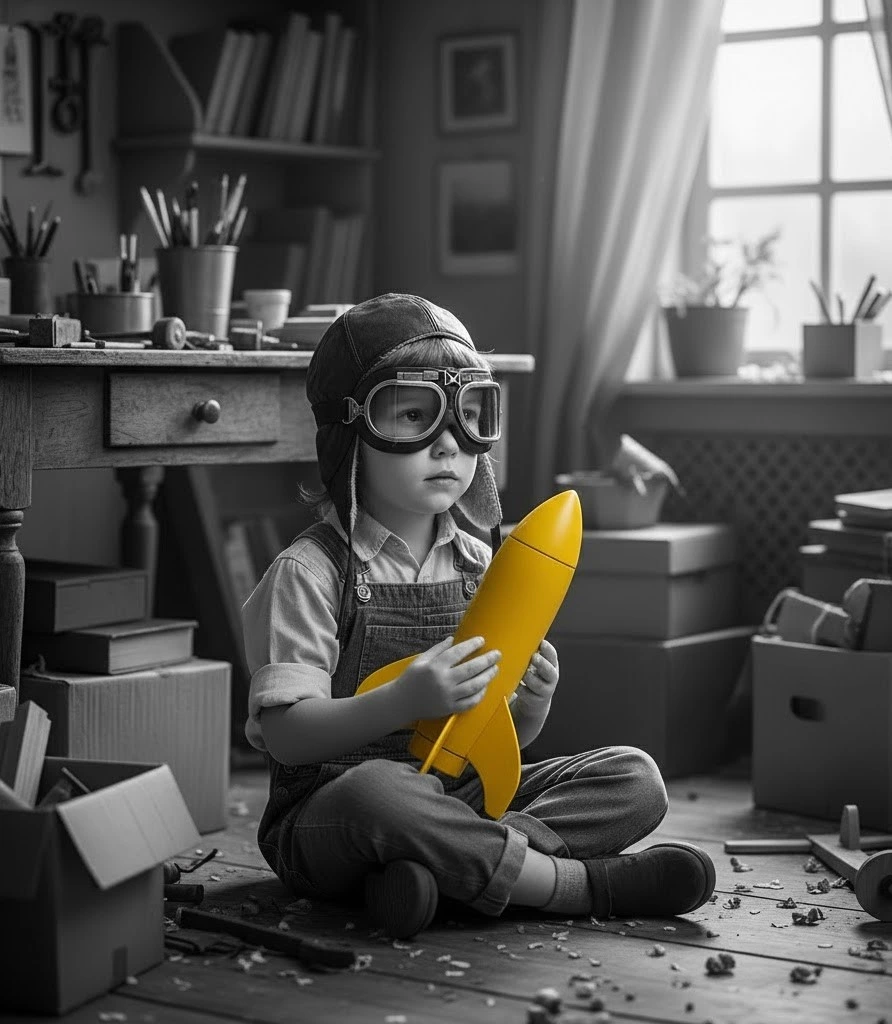 alt="Niño con un cohete en sus manos siendo reparado Cohete para trabajar en tu proyecto de diseño web"