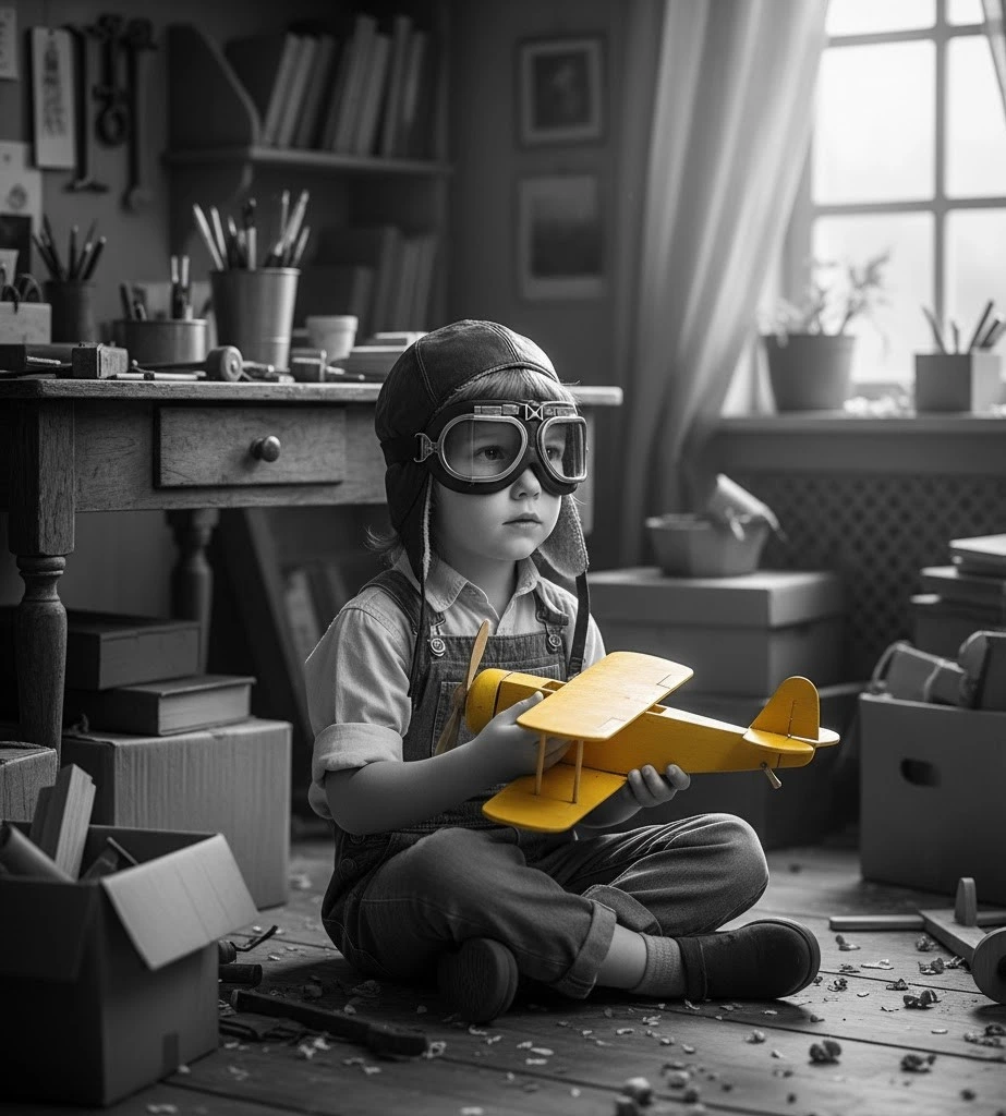 Marketing y contenidos 1 alt="Niño con un avion simulando jugar"